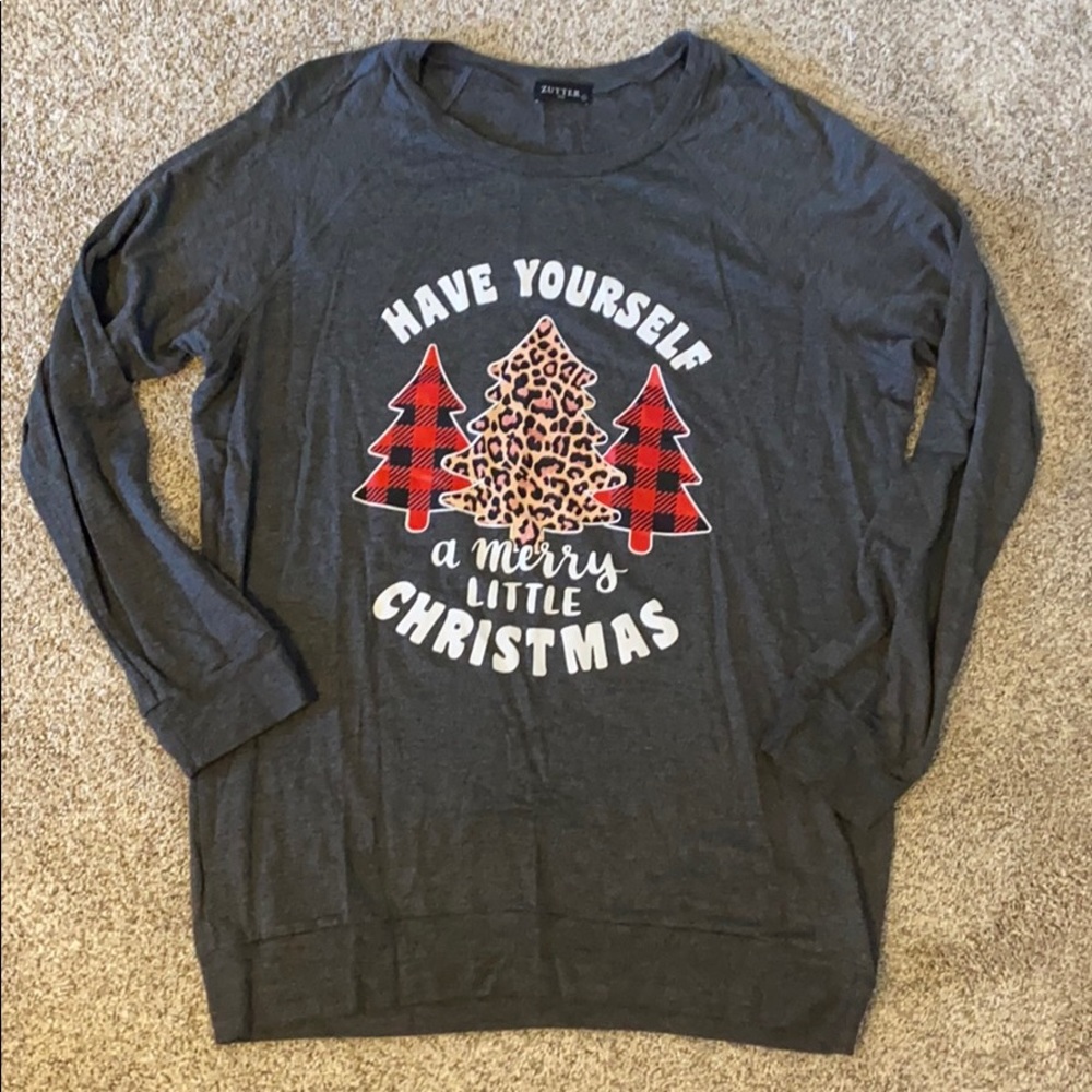 NWOT Charcoal Grey Merry Christmas Tunic